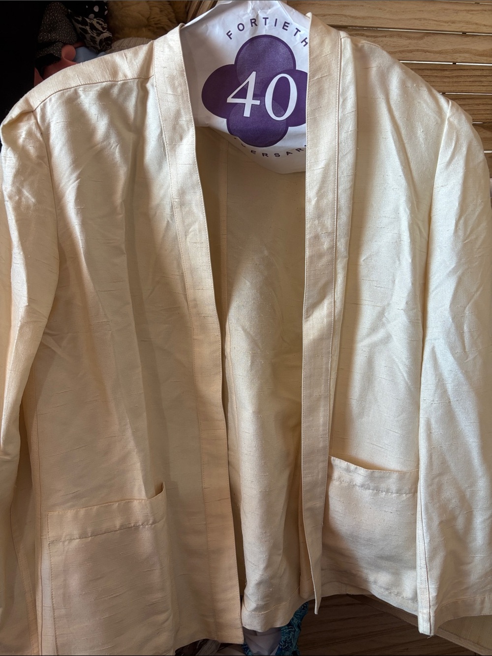 Christian Dior Vintage Light Cream Silk Open-Front Blazer 8